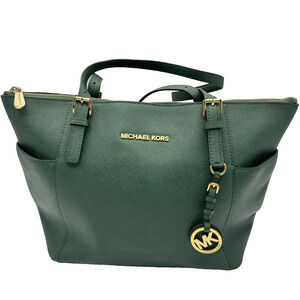MICHAEL KORS | Charlotte Large Tote Bag Green Gold hardware Saffiano Leather
